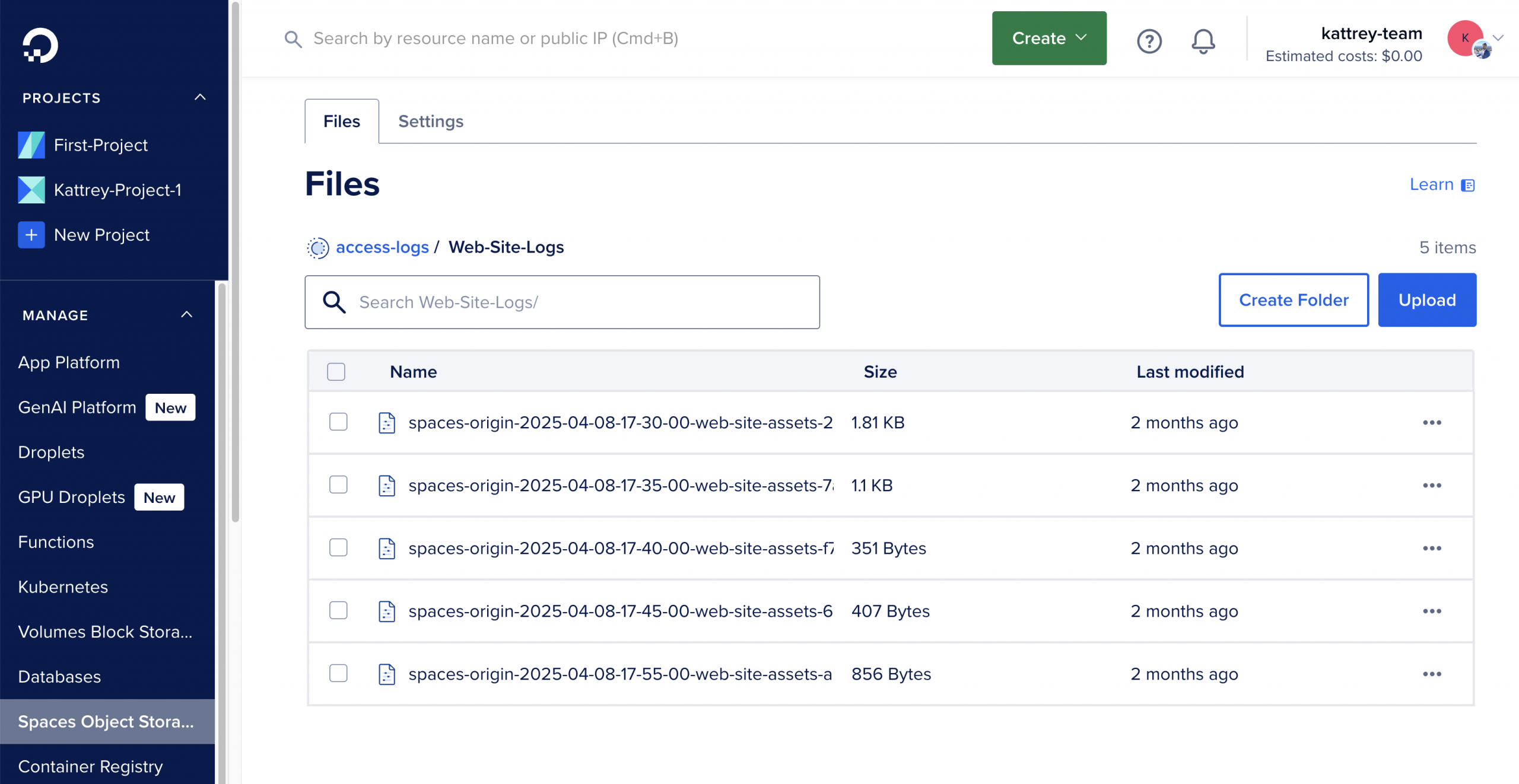 Nhật ký truy cập DigitalOcean Spaces