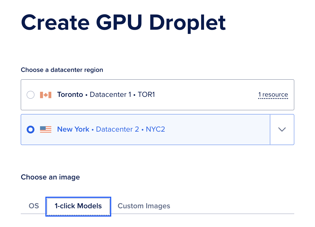 Truy cập mục "1-Click Models" trong DigitalOcean Cloud Console.