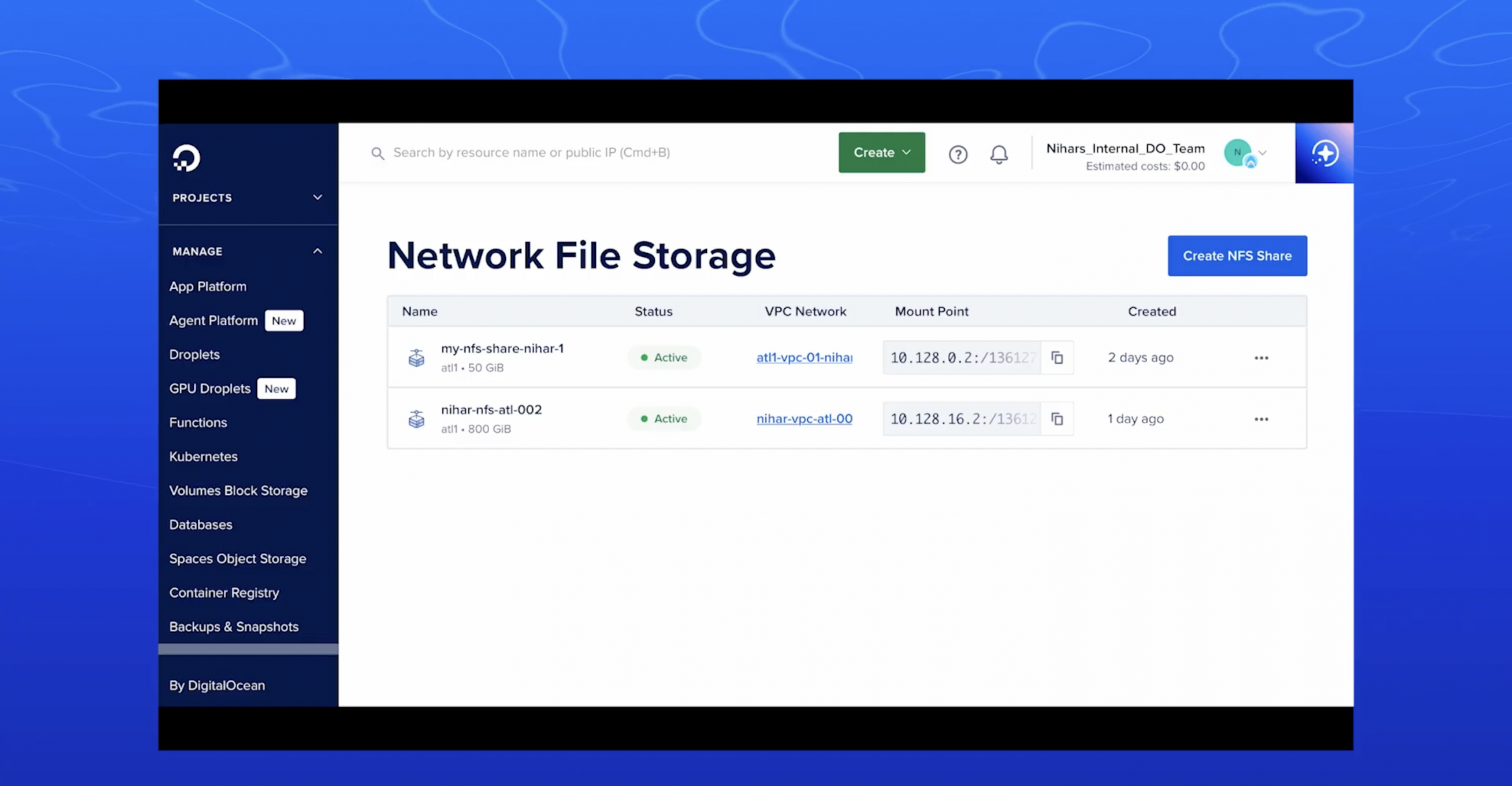 DigitalOcean Network File Storage