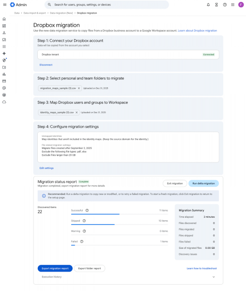 Ví dụ về quá trình di chuyển dữ liệu từ Dropbox